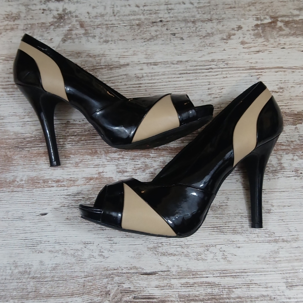 Leather Upper Open Toe Heels - image 4